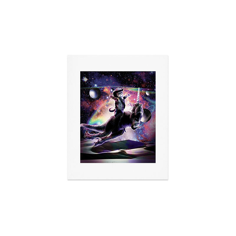 Galaxy Cat On Dinosaur Unicorn In Space Art Print Gallery Image 1