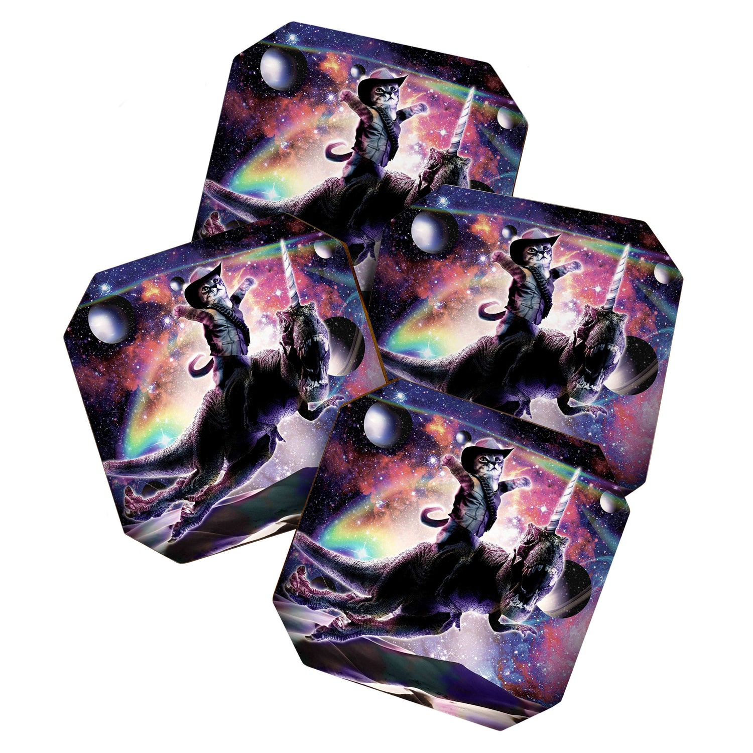 Galaxy Cat On Dinosaur Unicorn In Space Coaster Gallery Image 1