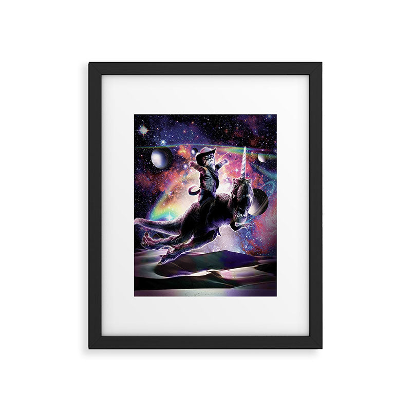 Galaxy Cat On Dinosaur Unicorn In Space Framed Art Print Gallery Image 5