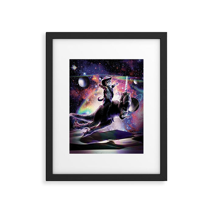 Galaxy Cat On Dinosaur Unicorn In Space Framed Art Print Gallery Image 1