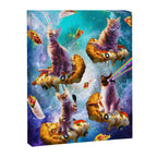 Outer Space Cats With Rainbow Laser Eyes Riding On Pizza Canvas Print Gallery Image 6