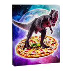Tyrannosaurus Rex Dinosaur Riding Pizza In Space Canvas Print Gallery Image 6