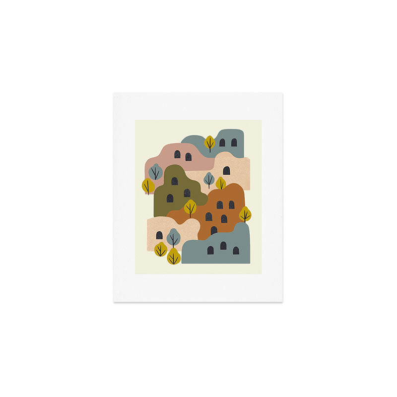 Adobe Village With Trees Art Print Gallery Image 1
