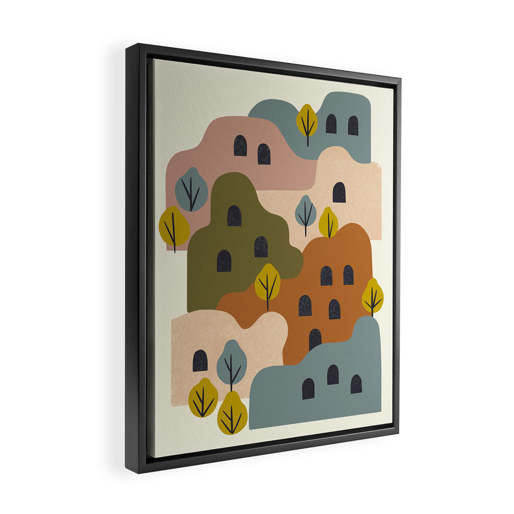 Adobe Village With Trees Framed Canvas Print Gallery Image 2