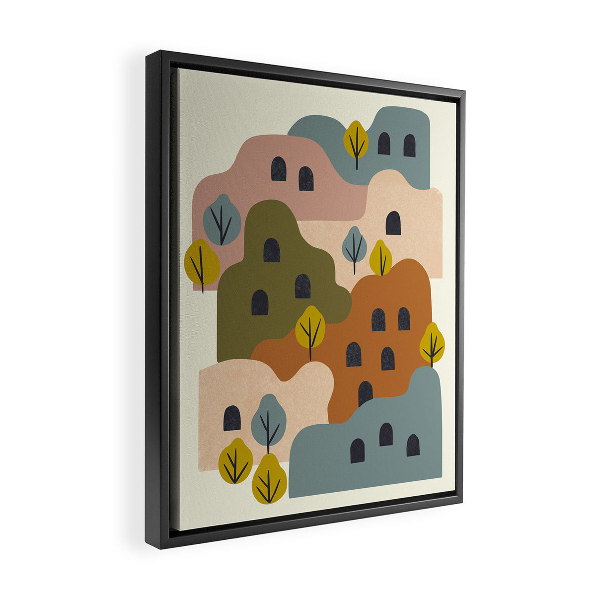Adobe Village With Trees Framed Canvas Print Gallery Image 2