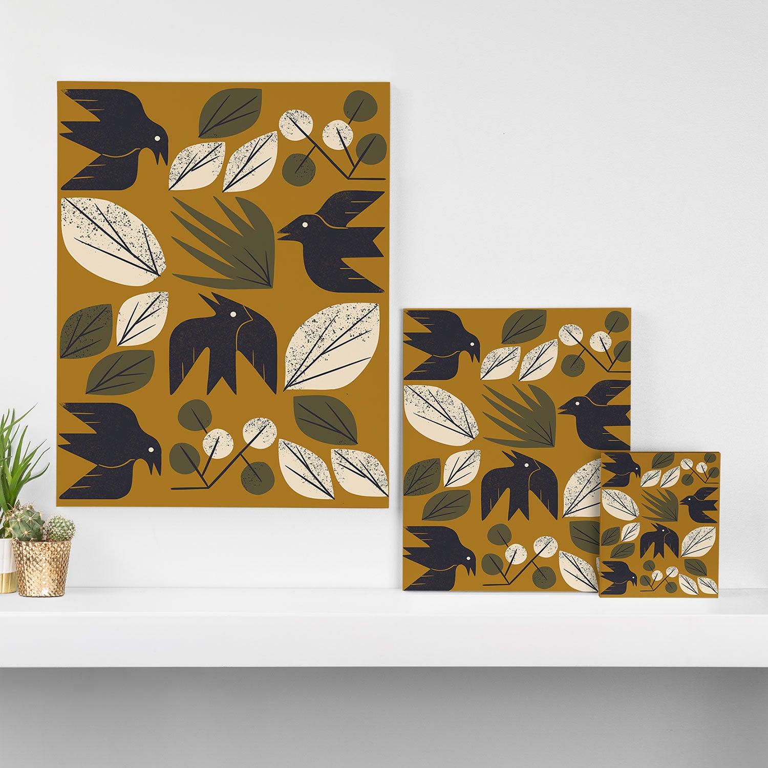 Birds and Leaves Grid Canvas Print Gallery Image 3