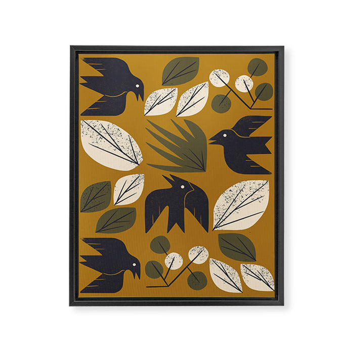 Birds and Leaves Grid Framed Canvas Print Gallery Image 1