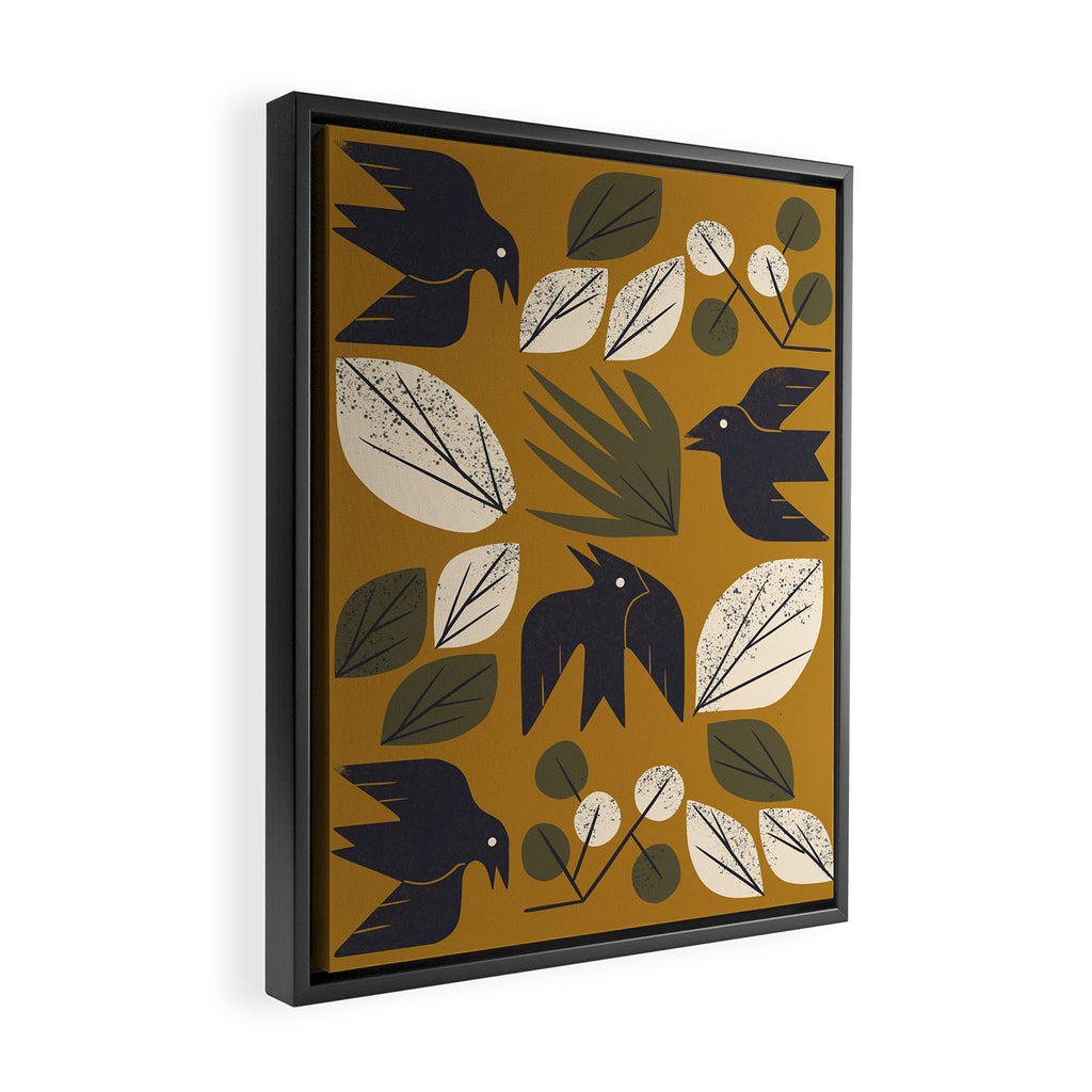 Birds and Leaves Grid Framed Canvas Print Gallery Image 2