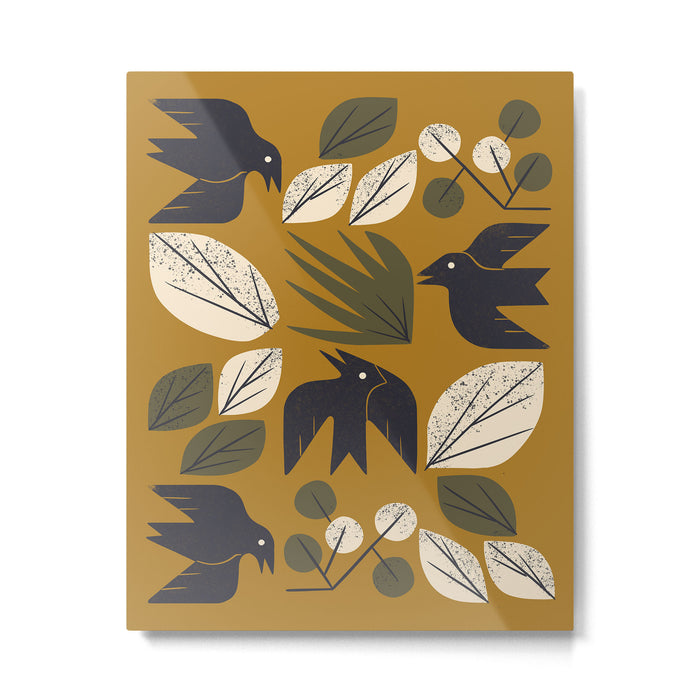 Birds and Leaves Grid Metal Print Gallery Image 1