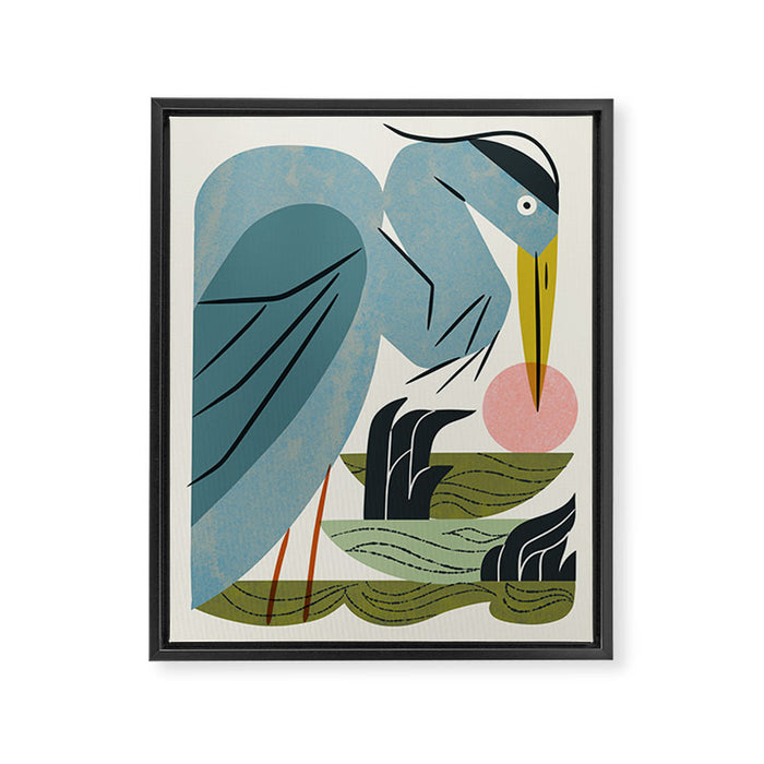 Blue Heron, Green Marsh Framed Canvas Print Gallery Image 1