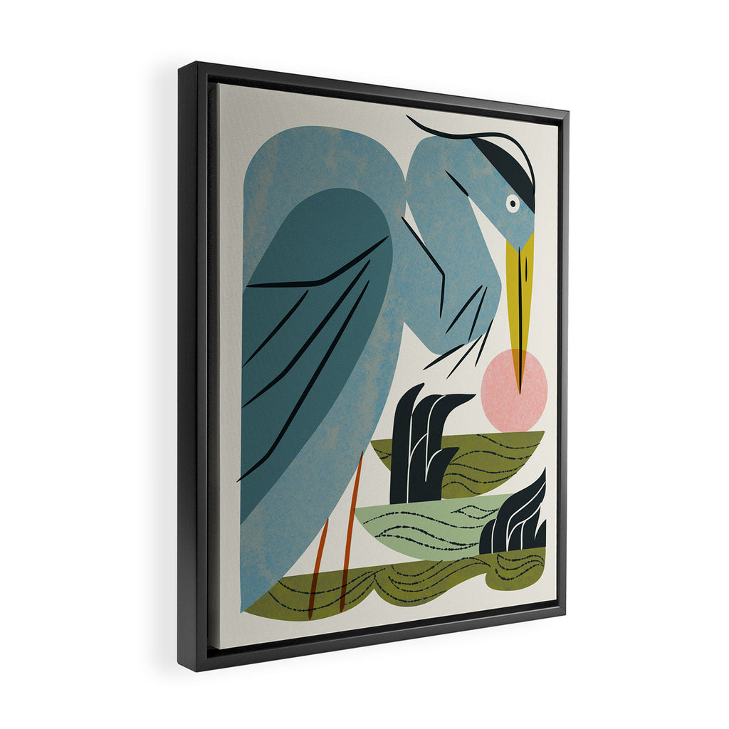 Blue Heron, Green Marsh Framed Canvas Print Gallery Image 2