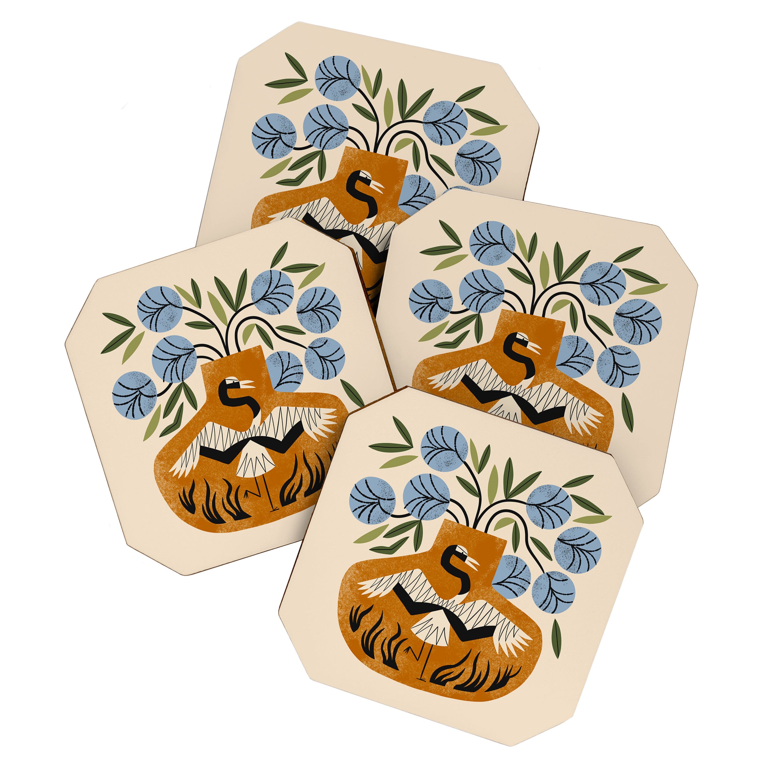 Blue Peonies And Crane Vase Coaster Gallery Image 1