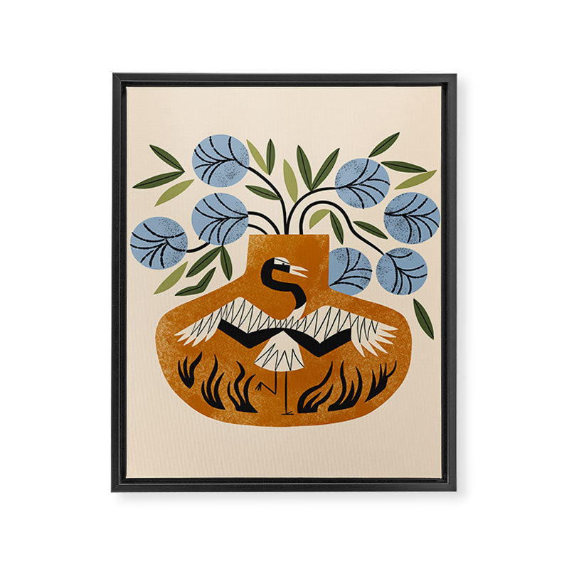 Blue Peonies And Crane Vase Framed Canvas Print Gallery Image 8
