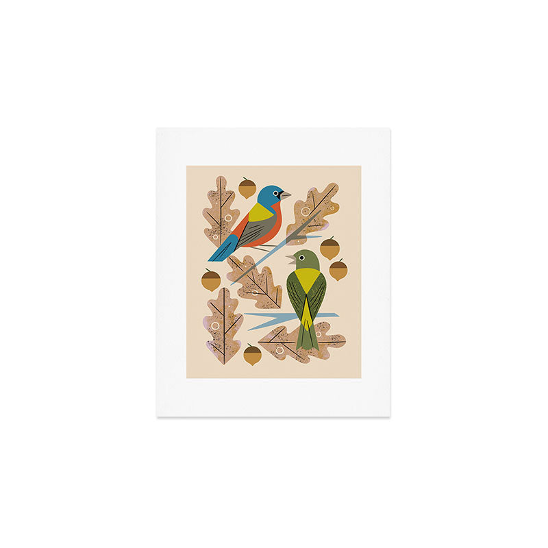 Bunting Pair In Oak Tree Art Print Gallery Image 1