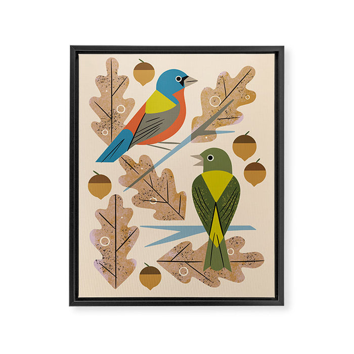 Bunting Pair In Oak Tree Framed Canvas Print Gallery Image 1