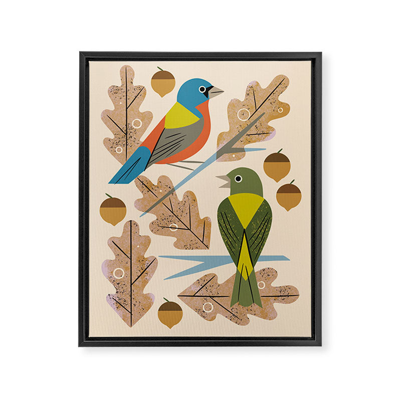 Bunting Pair In Oak Tree Framed Canvas Print Gallery Image 6