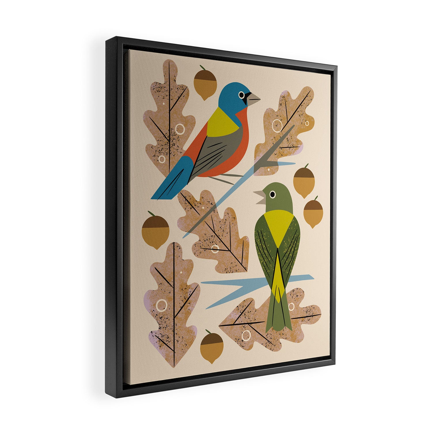 Bunting Pair In Oak Tree Framed Canvas Print Gallery Image 2