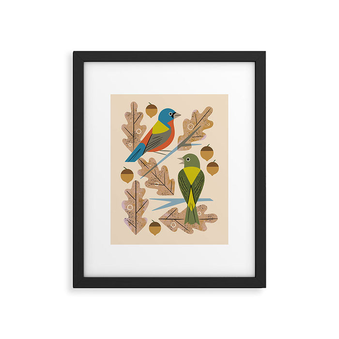 Bunting Pair In Oak Tree Framed Art Print Gallery Image 1