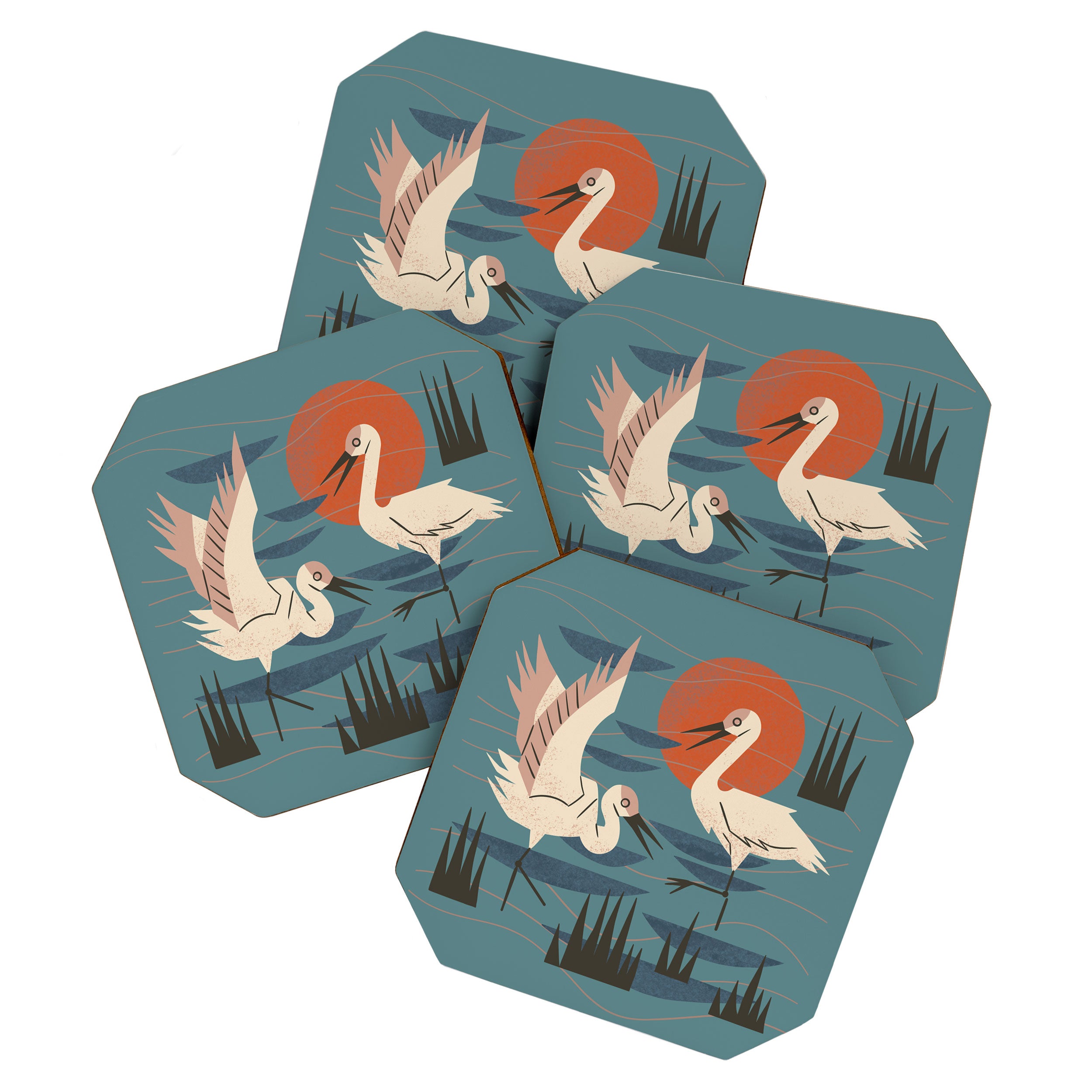 Cranes Wading At Sunset Coaster Gallery Image 1