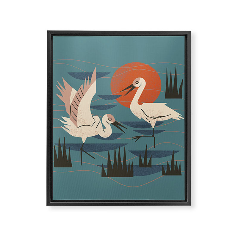 Cranes Wading At Sunset Framed Canvas Print Gallery Image 8