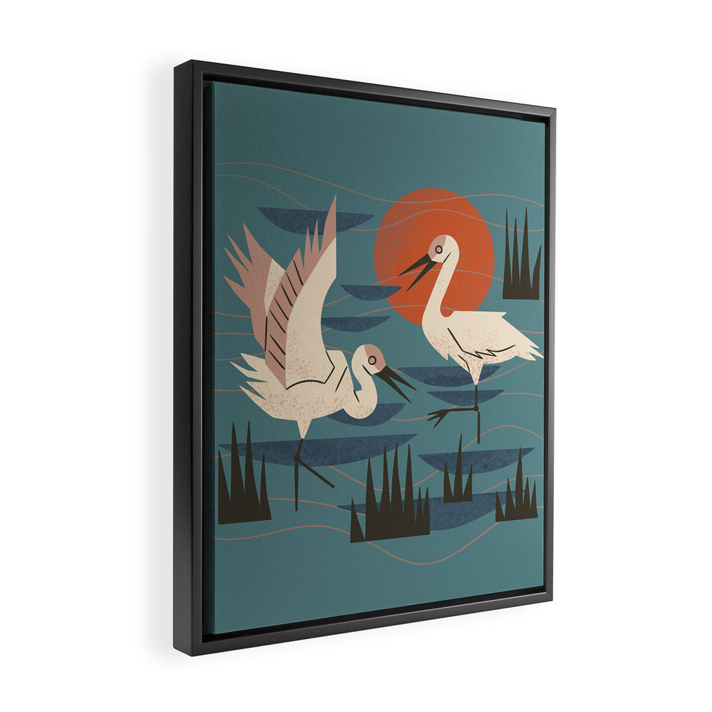Cranes Wading At Sunset Framed Canvas Print Gallery Image 2