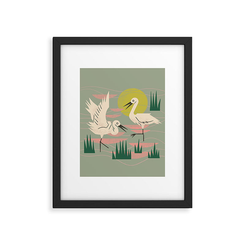 Cranes Wading At Sunset (Sage) Framed Art Print Gallery Image 4