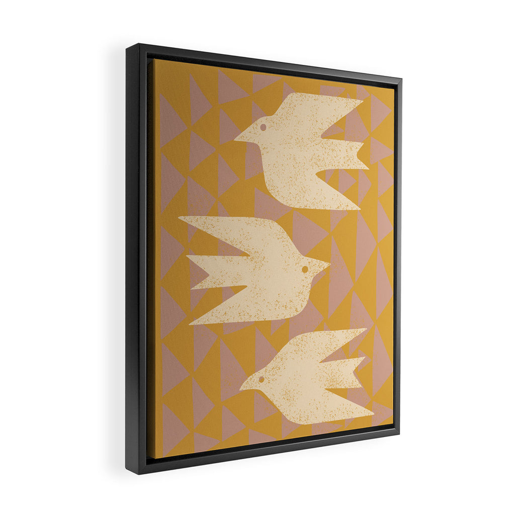 Doves In Flight (Yellow) Framed Canvas Print Gallery Image 2