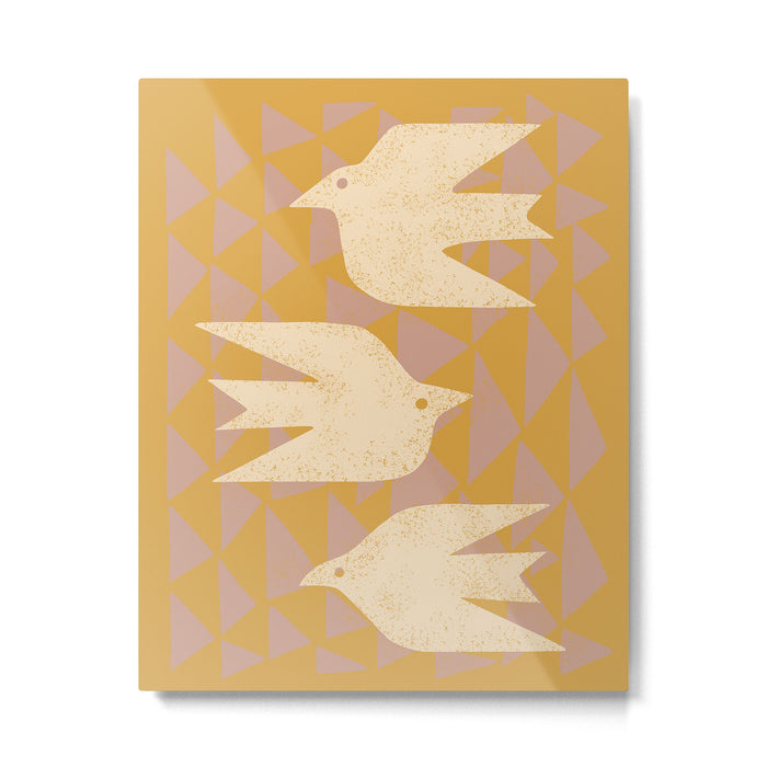 Doves In Flight (Yellow) Metal Print Gallery Image 1