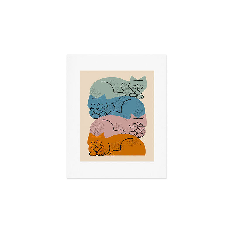 Four Cat Pile Art Print Gallery Image 1