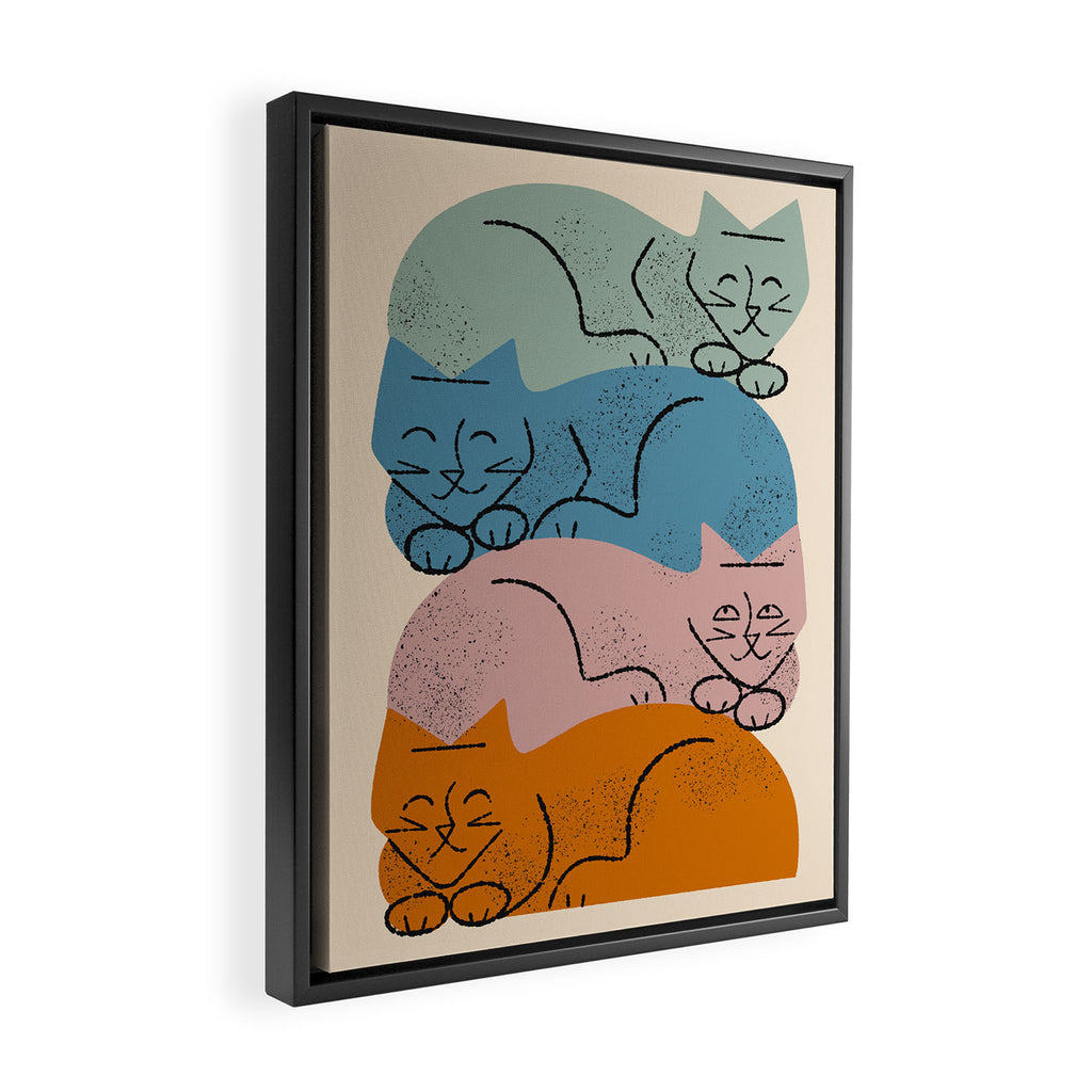 Four Cat Pile Framed Canvas Print Gallery Image 2