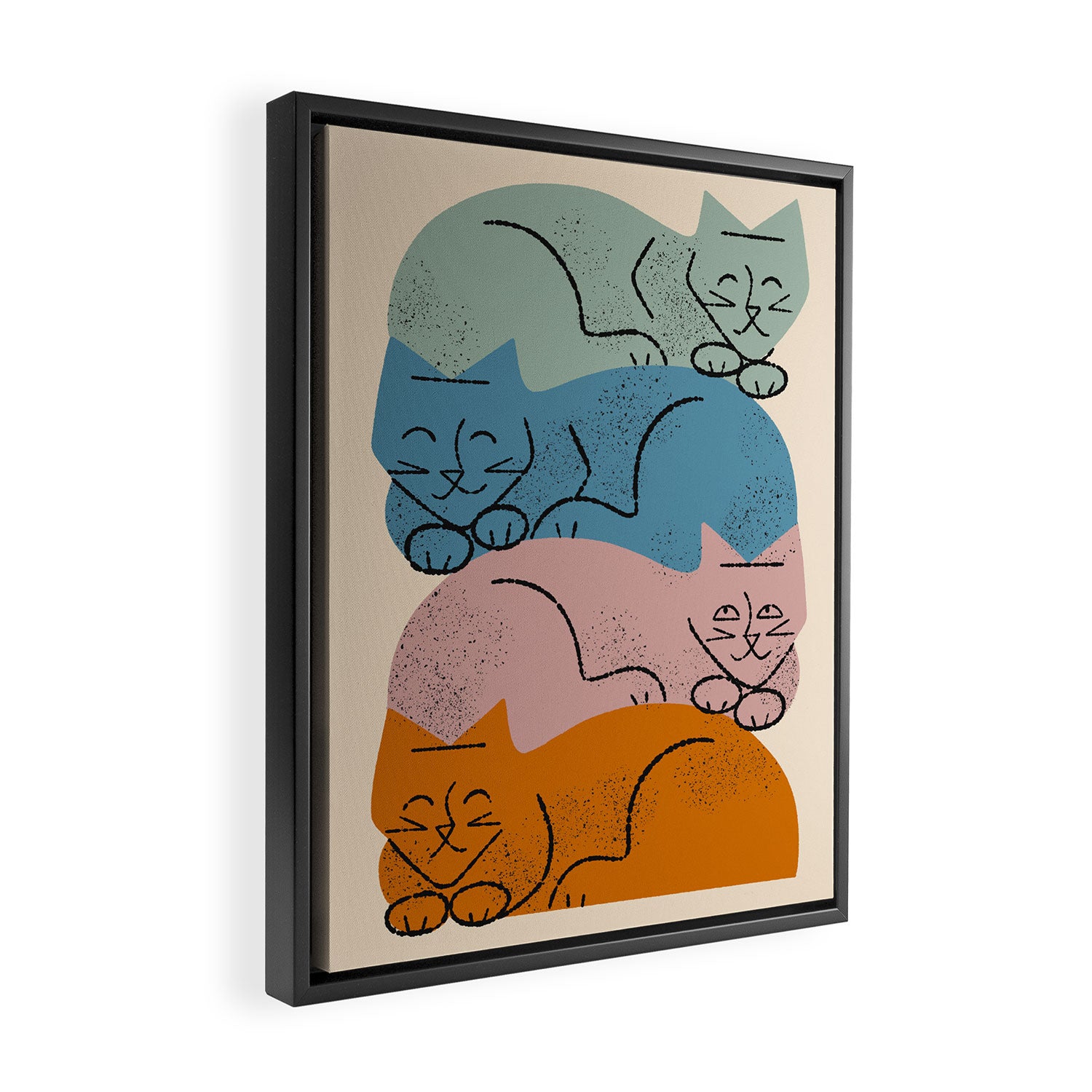 Four Cat Pile Framed Canvas Print Gallery Image 2