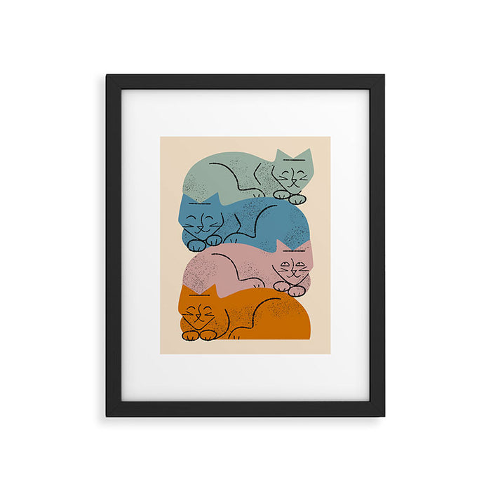 Four Cat Pile Framed Art Print Gallery Image 1