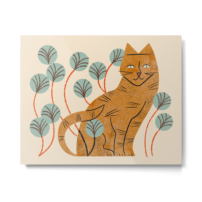 Ginger Tabby And Wildflowers Metal Print Gallery Image 1