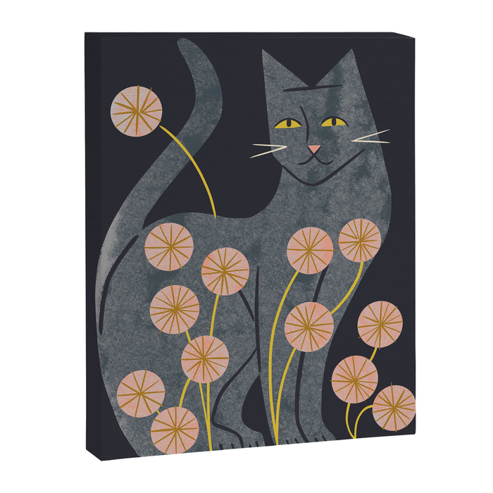 Gray Cat And Flowers Canvas Print Gallery Image 1