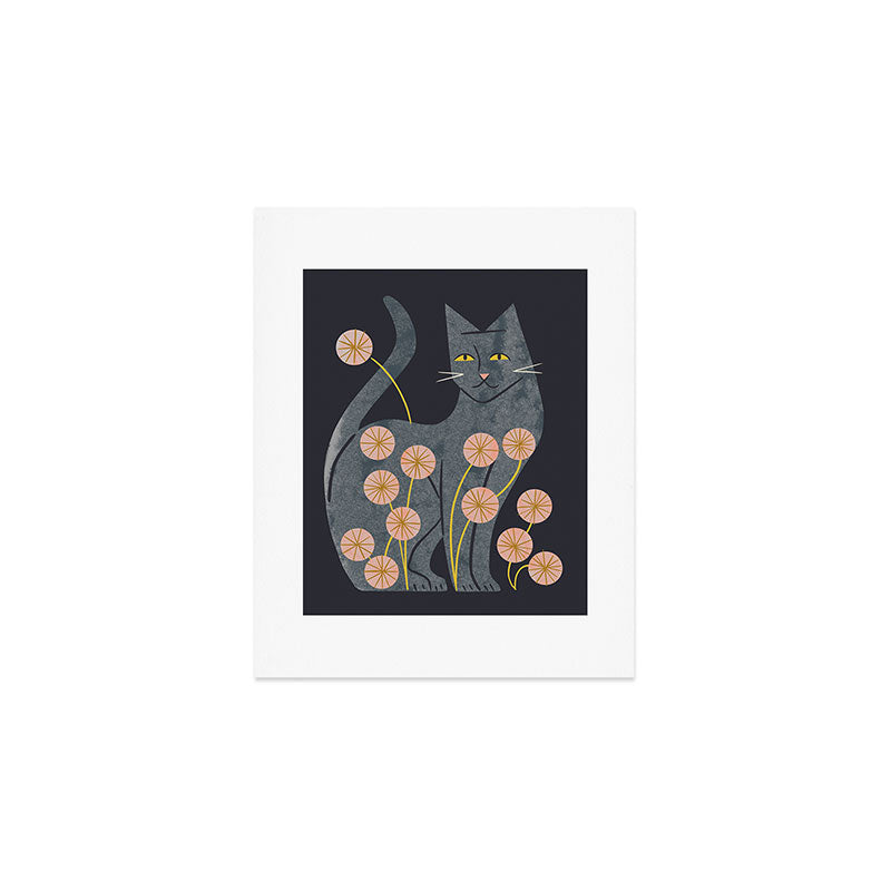 Gray Cat And Flowers Art Print Gallery Image 1