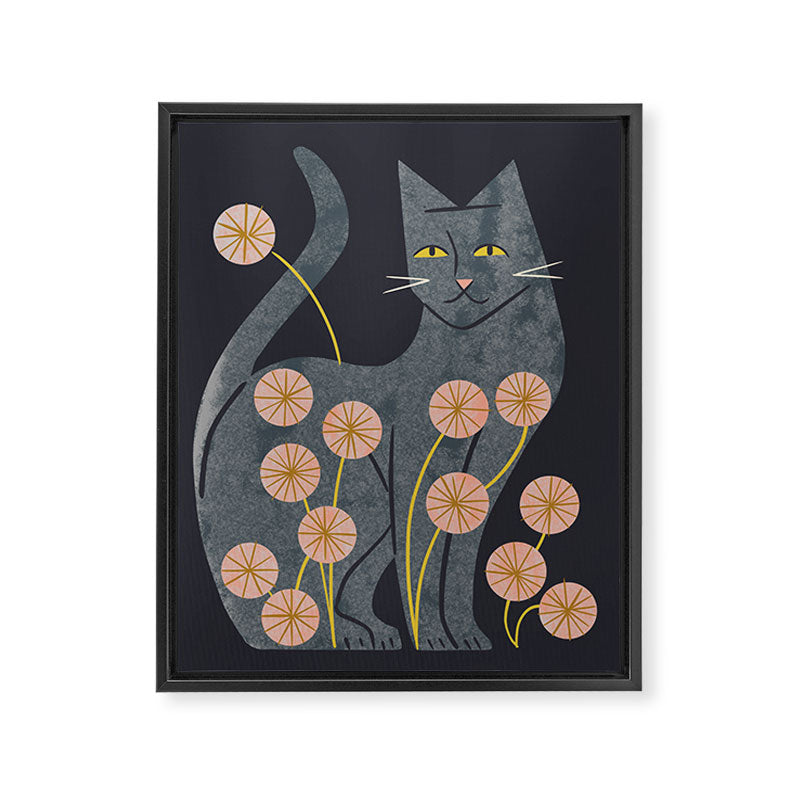 Gray Cat And Flowers Framed Canvas Print Gallery Image 8