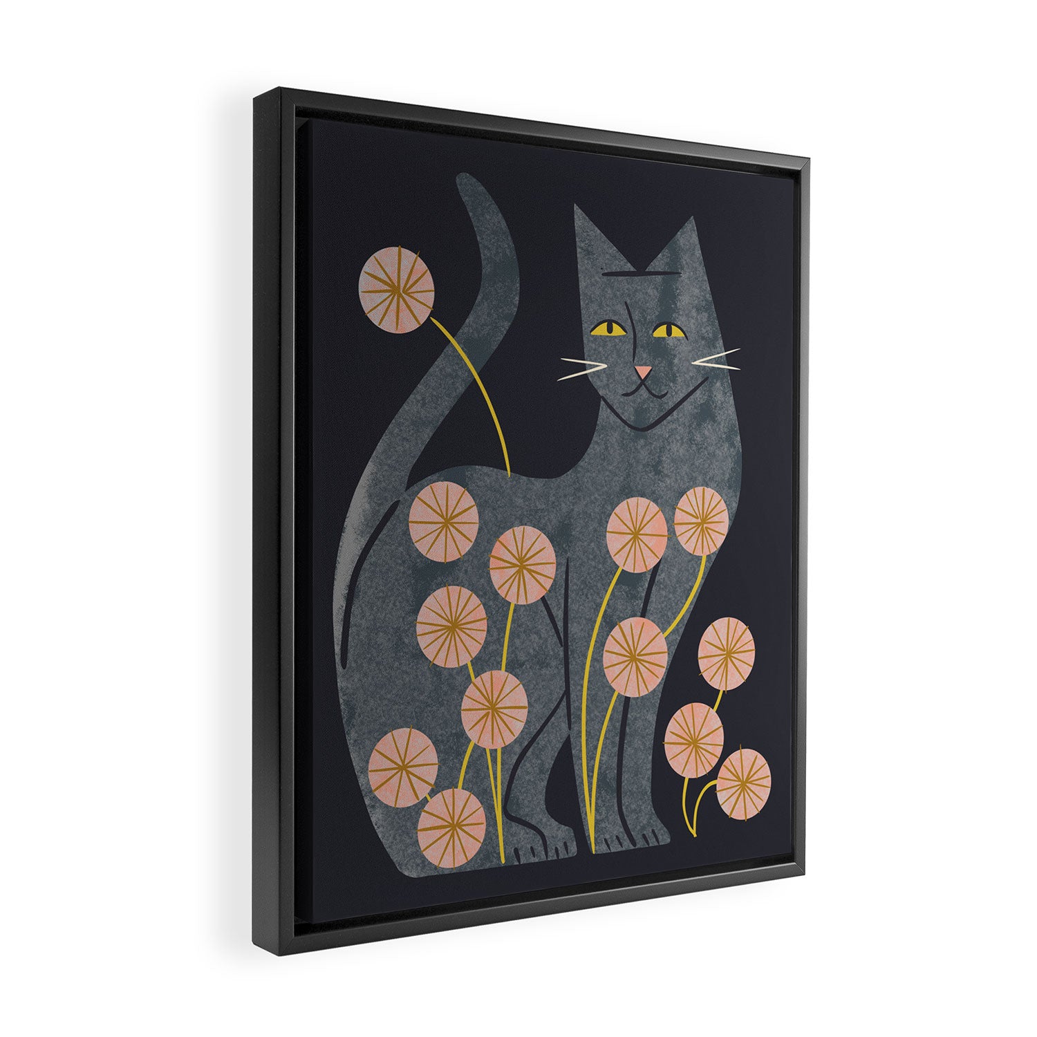 Gray Cat And Flowers Framed Canvas Print Gallery Image 2