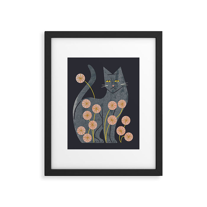 Gray Cat And Flowers Framed Art Print Gallery Image 1