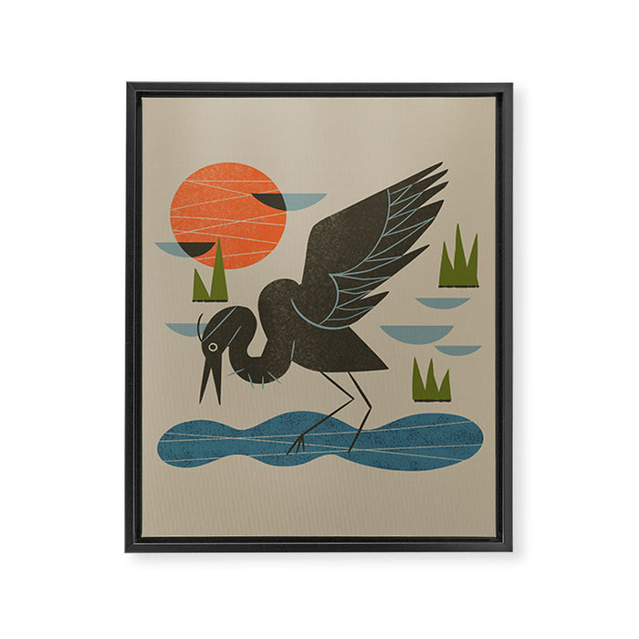 Happy Heron Framed Canvas Print Gallery Image 1
