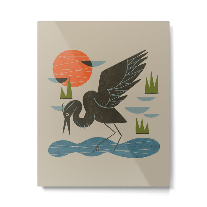 Happy Heron Metal Print Gallery Image 1