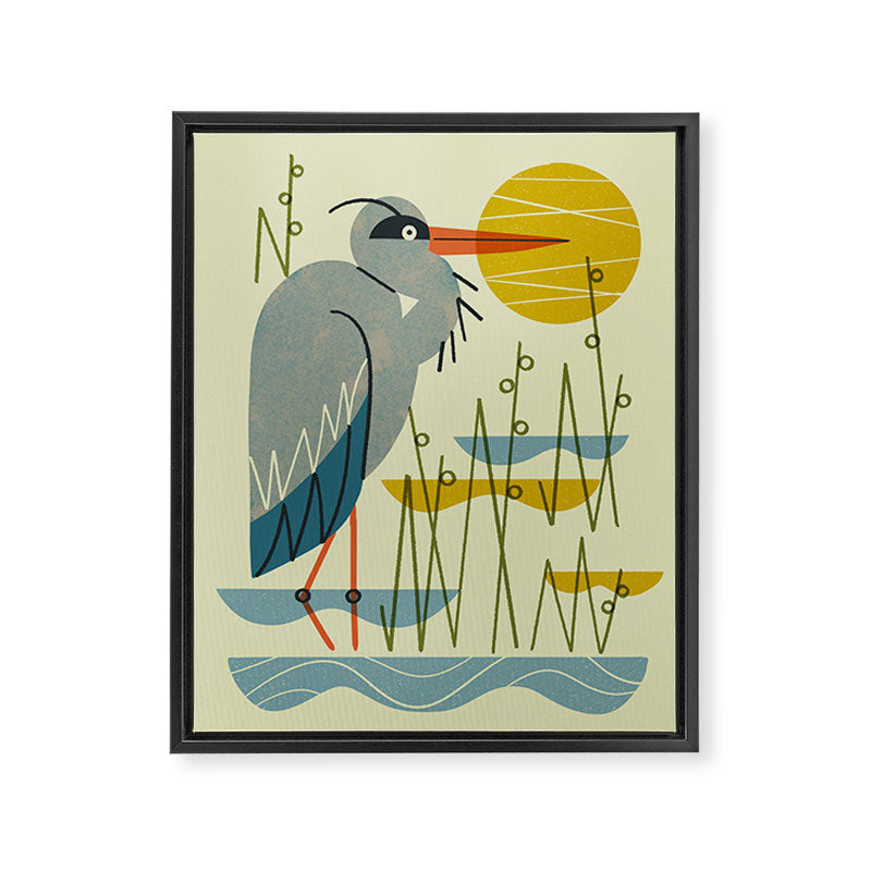 Heron Among Reeds Framed Canvas Print Gallery Image 6