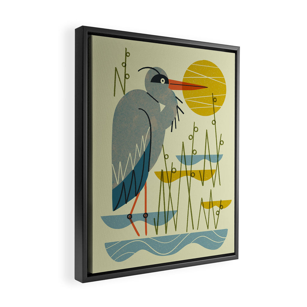Heron Among Reeds Framed Canvas Print Gallery Image 2