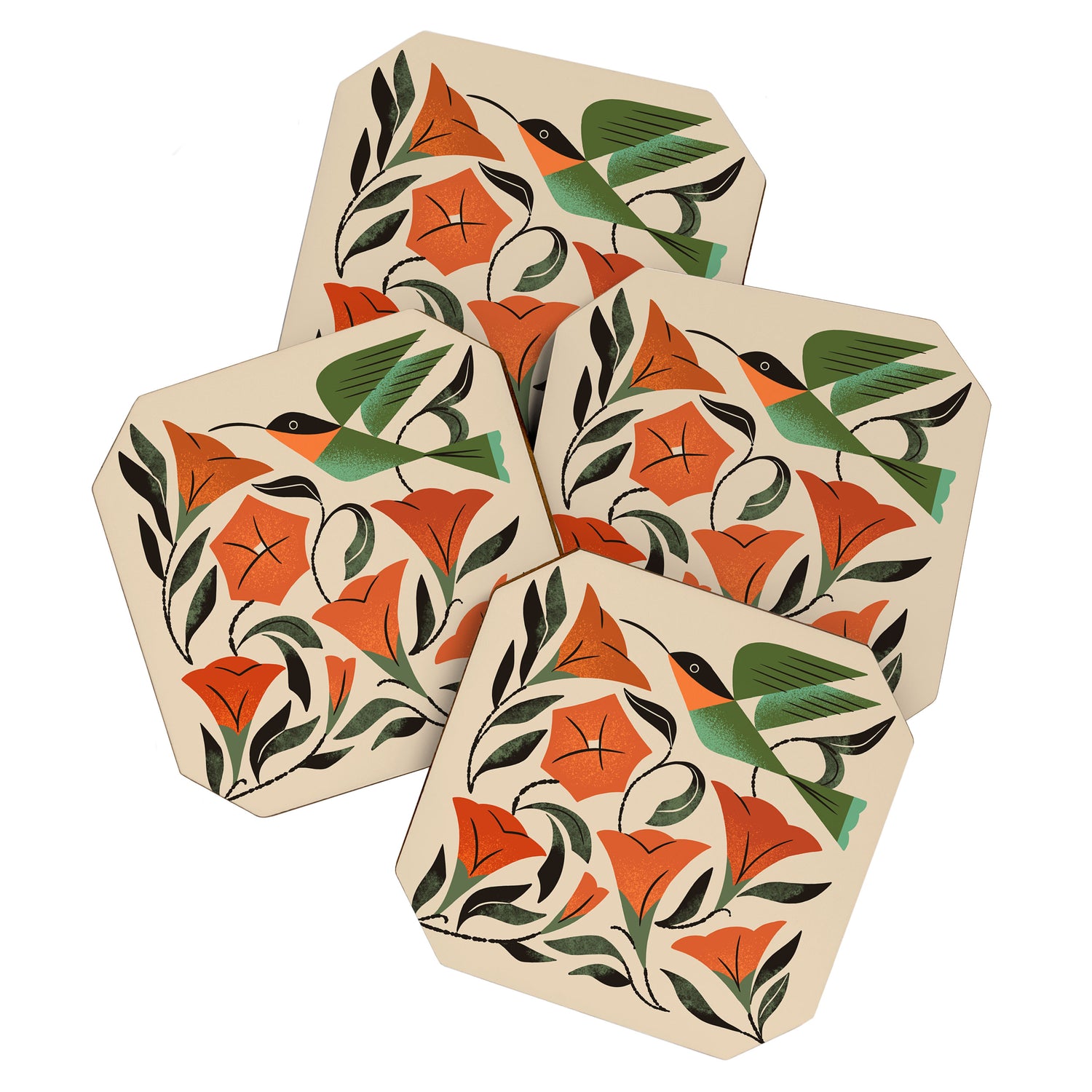 Hummingbird and Trumpet Flowers Coaster Gallery Image 1