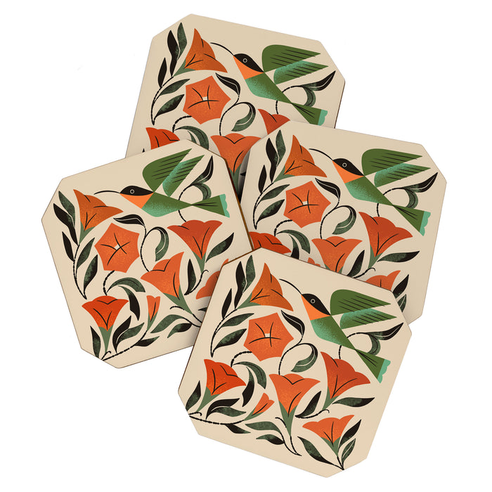 Hummingbird and Trumpet Flowers Coaster Gallery Image 1
