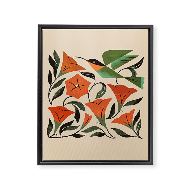 Hummingbird and Trumpet Flowers Framed Canvas Print Gallery Image 8