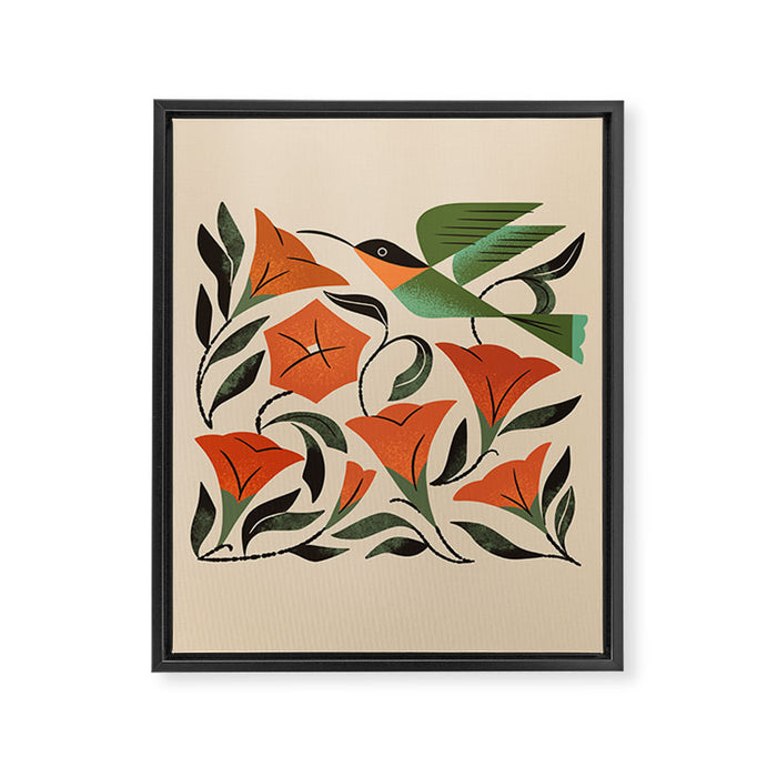 Hummingbird and Trumpet Flowers Framed Canvas Print Gallery Image 1