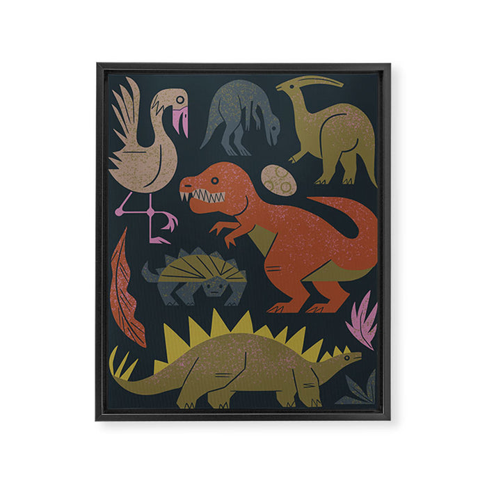Jurassic Friends (Dark) Framed Canvas Print Gallery Image 1