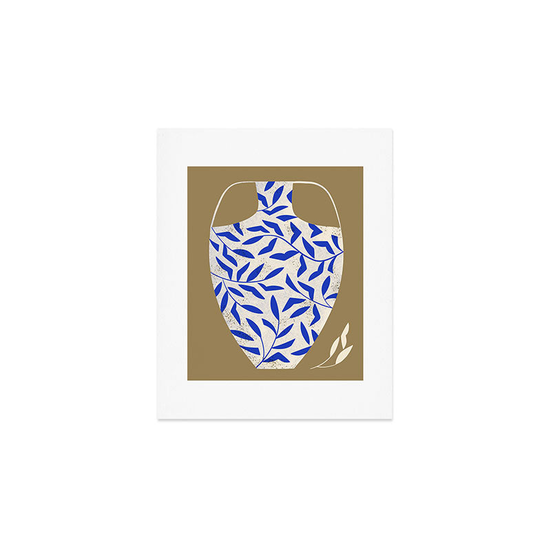 Leafy Blue Vase Art Print Gallery Image 1