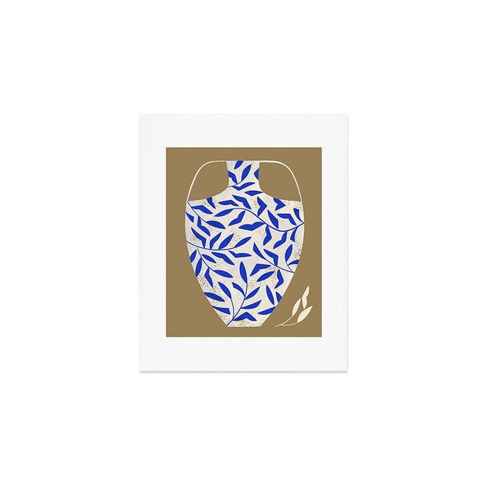 Leafy Blue Vase Art Print Gallery Image 1