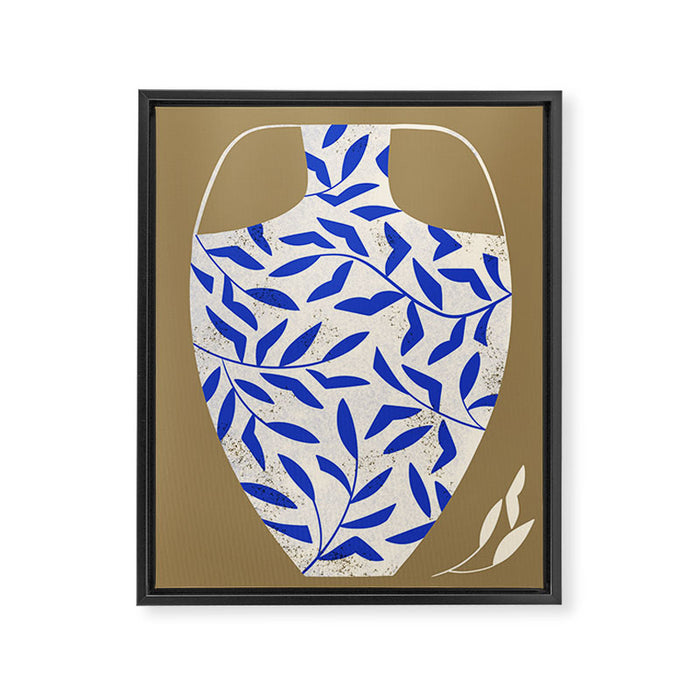 Leafy Blue Vase Framed Canvas Print Gallery Image 1